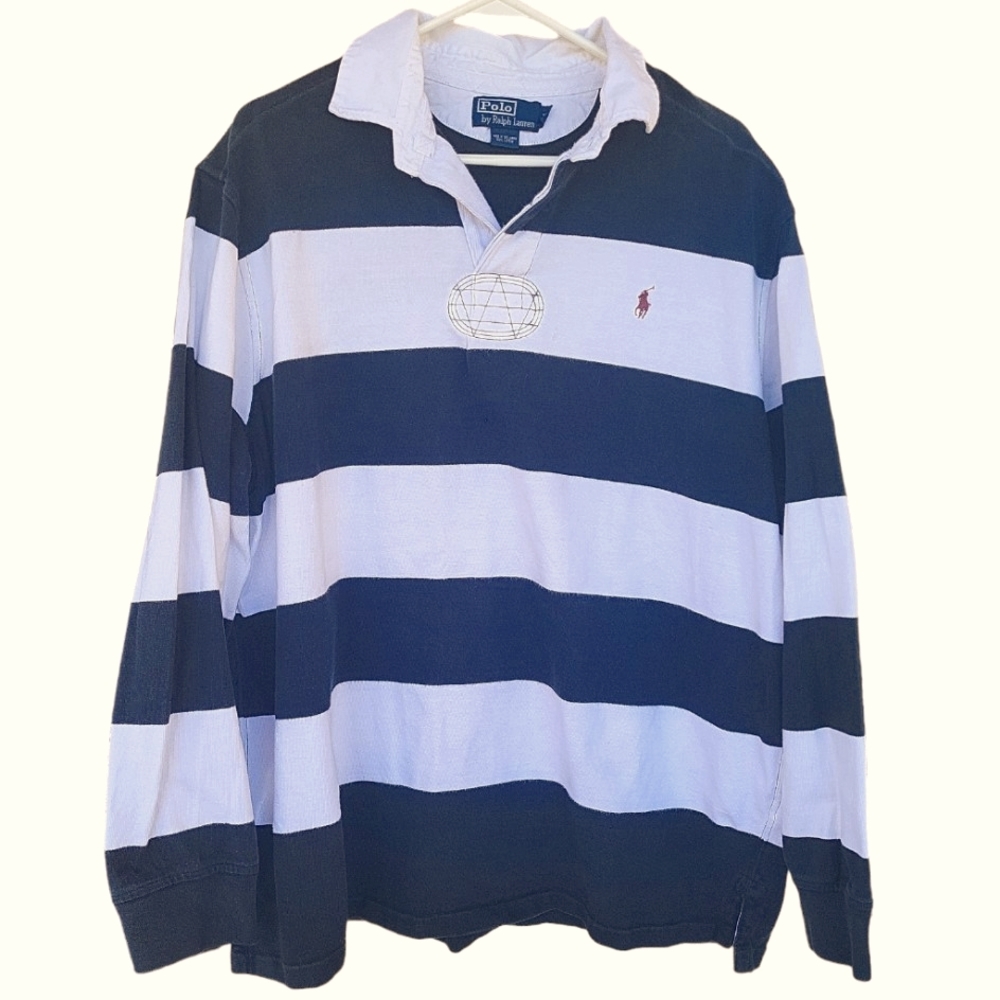 Vintage Polo Ralph Lauren black & white striped Rugby sweatshirt sz XL
